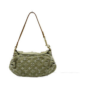 Louis Vuitton Denim Shoulder Bag Monogram Green Khaki Pleaty